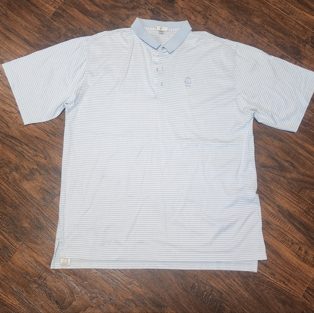 Peter Millar 2XL Men's Light Blue Striped Shirt Linville Golf Club Shirt